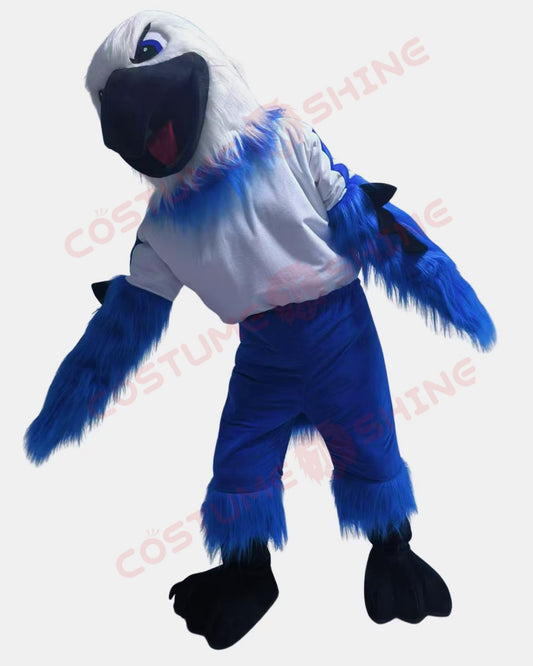 White & Blue Eagle Hawk Mascot Costume with Black Mouth