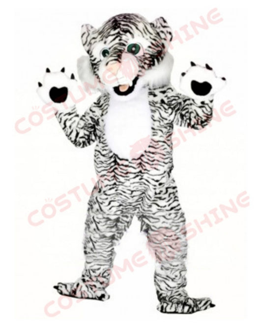 Black and White Tiger Mascot Costume – Playful Animal Fursuit Design for Halloween Sports Events