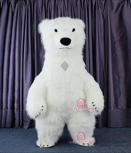 Plush Inflatable Polar Bear Mascot Costume Air Blow up Funny Party Halloween Adult Costume