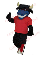 Black Bull Mascot Costume For Adults Men & Women in Red T-shirt