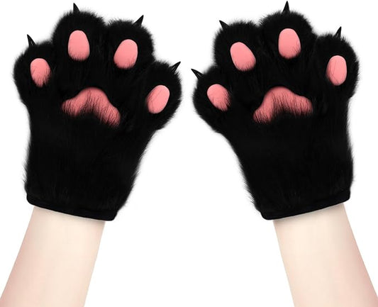 Faux Fur Plush Furry Cat Claw Gloves Fursuit Animal Fox Paws Mittens