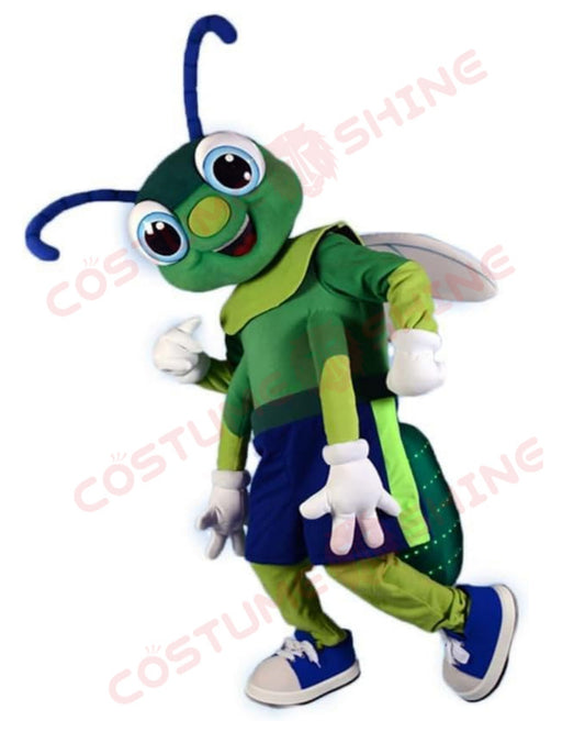 Cute Green Firefly Mascot Costume for Adults Men & Women with White Wings