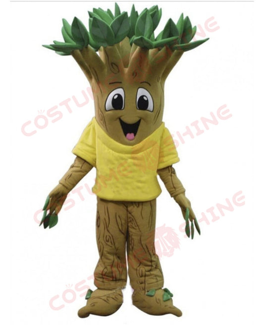 Happy Tree Mascot Costume in Yellow Shirt