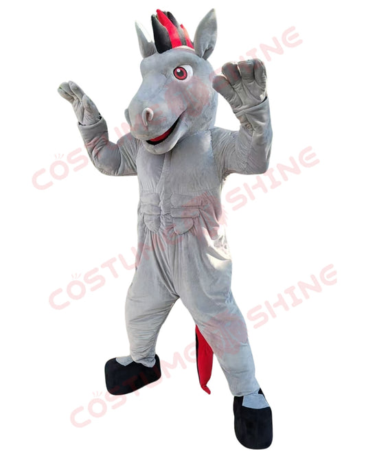 Power Grey Horse Mustang  Mascot Costume for Adults Men & Women  Animal Outfit