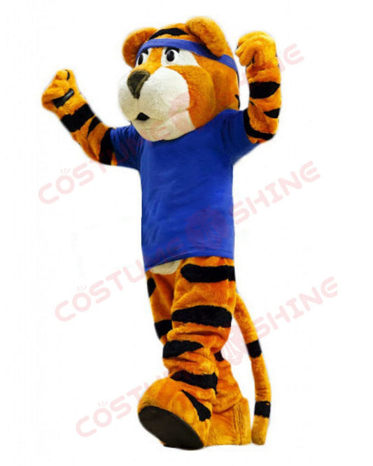 School Sport Tiger Mascot Costume Adult Size for Men & Women with Built-in Fan Inside the Head