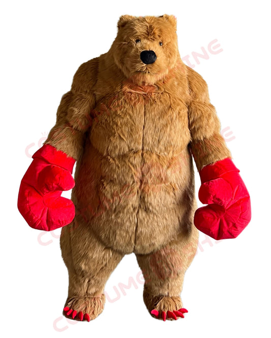 Plush Inflatable Brown Boxing Bear Mascot Costume Air Blow up Funny Party Halloween Adult Costume