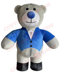 Inflatable Grey Bear Mascot Costume Dressed in Blue Tuxedo